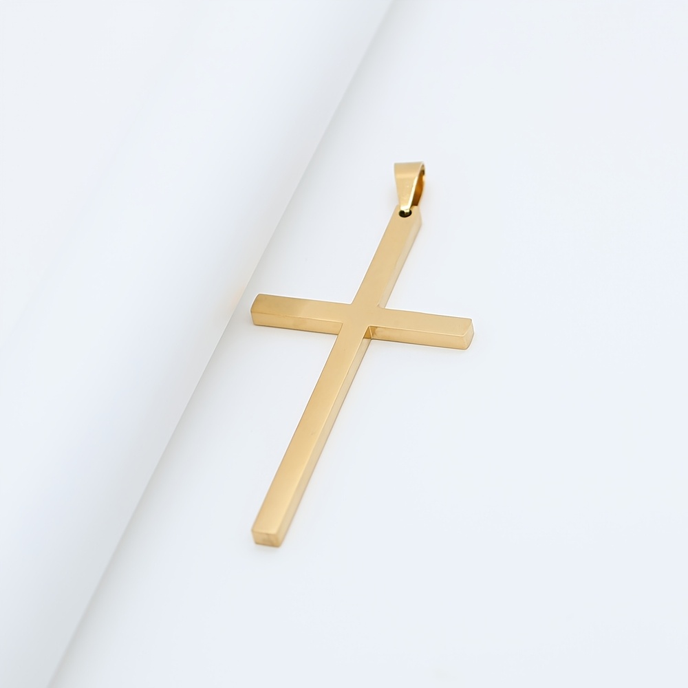 Men's Large Stainless Steel Cross Pendant Necklace, 2pcs Set